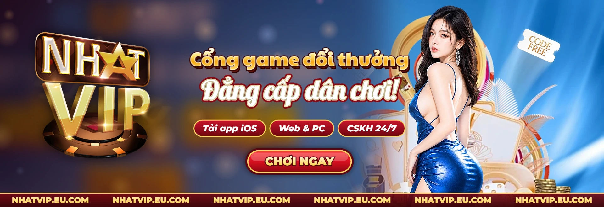 Banner Nhatvip cổng game đổi thưởng, tải app iOS và chơi trên web