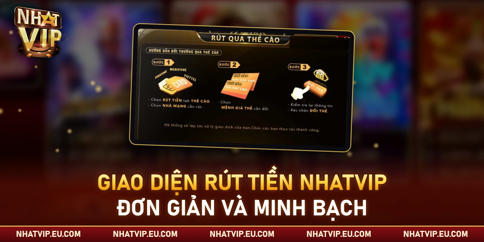Giao diện rút tiền Nhatvip đơn giản và minh bạch